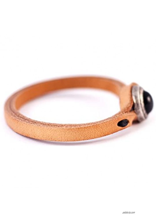 Genuine Italian Leather Bracelet in Multiple Color Combinations | Stone Closure | Handcrafted in Italy (Ginger)
