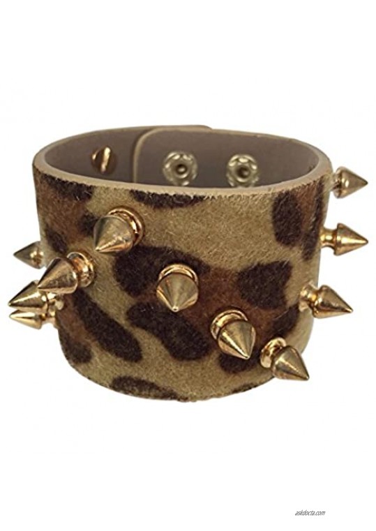 Gypsy Jewels Biker Chick Spike on Faux Fur Animal Print Wide Snap Bracelet
