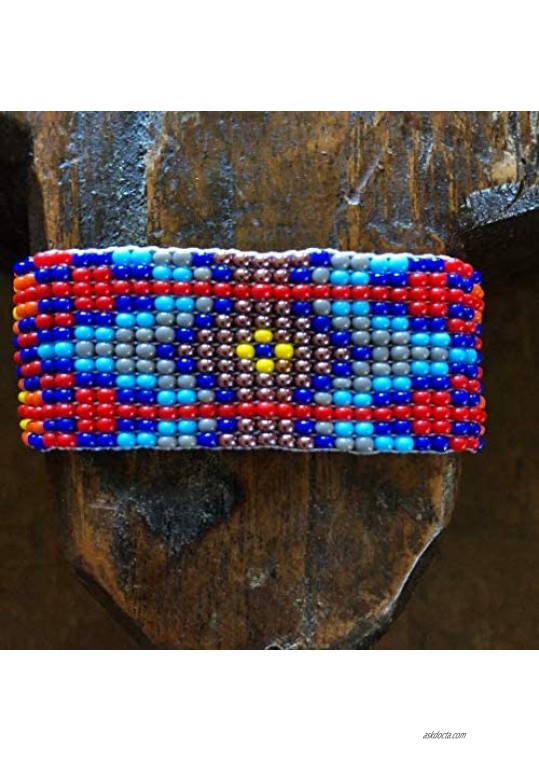 Handmade Bracelet Stacking Bracelets Beaded Casual Wear Leather Shabby Chic Boho Look Aztec Tribal Handmade in Guatemala Red Blue Yellow and Orange 1 Inch Wide Adjustable