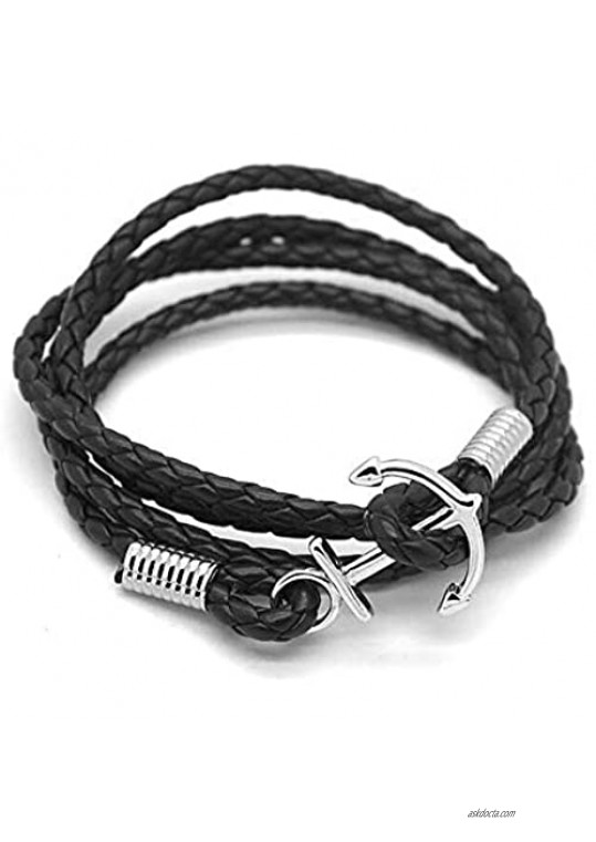 Infinite Memories Navy Anchor Leather Braided Rope Wristband Bracelet for Men Women