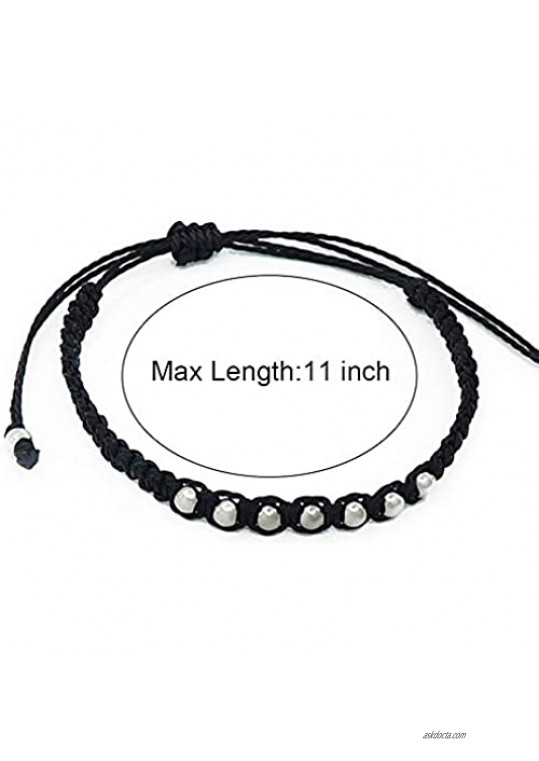 Jewanfix 2pcs Waterproof Braided Wax Rope Friendship Bracelets Handmade Bead Adjustable String Bracelets for Women Girls