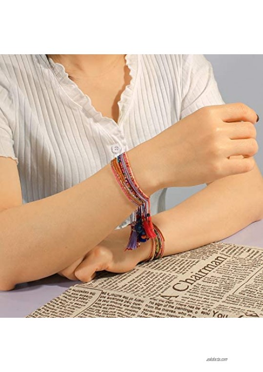 KELITCH New 2020 Friendship Bracelets Miyuki Beaded Woven Strand Bracelets for Women Bracelets Bangles (Dark Black)