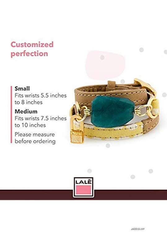 LALÉ Woman wrap Genuine Leather and semiprecious Stone Bracelet | Twists Three Times Around The Wrist | Ironwork Plated in Gold Buckle | Adjustable Size | Handmade Jewelry