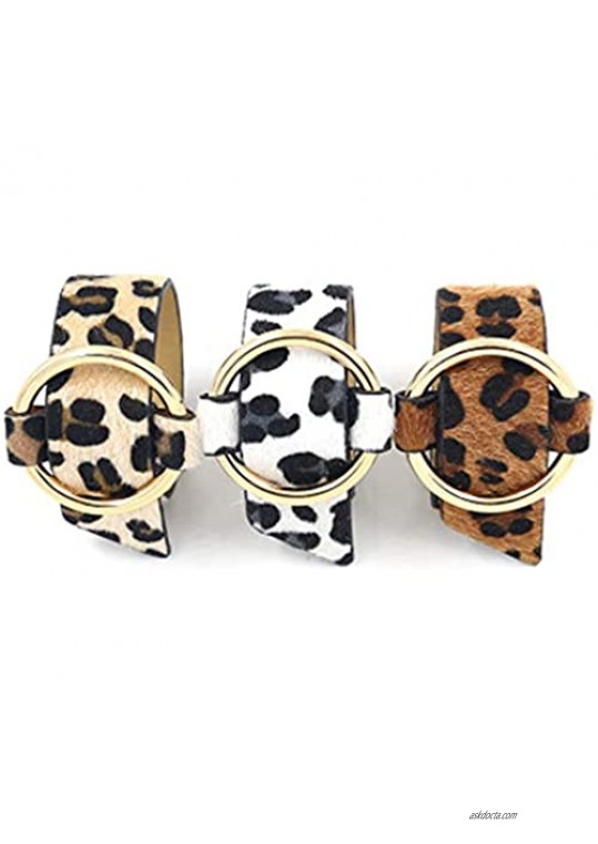 Leopard Bracelets for Women Metal Pipe Charm Multilayer Wide Leather Wrap Retro Wide Wrap Bangle