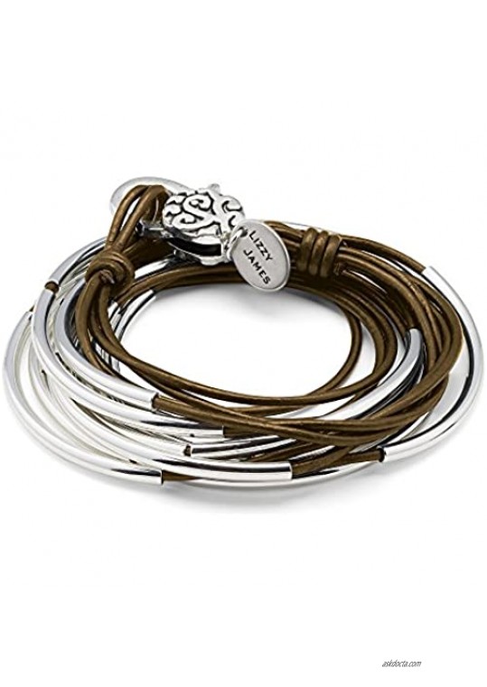 Lizzy Classic Metallic Bronze Leather and Silver Wrap Bracelet Necklace