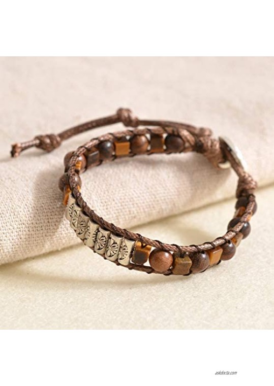 MOFRGO Handmade Wrap Bracelets for Women Healing Ethnic Sandalwood Stones Boho Jewelry