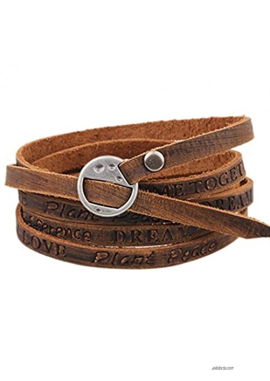 MORE FUN Multilayer Design Dark Brown Leather Cuff Bangle Thin Leather Rope Wristband Bracelet