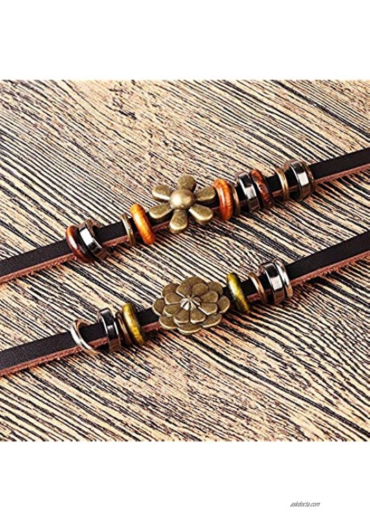 ORAZIO Leather Bracelets for Women Girls Flower Wrap Bracelets