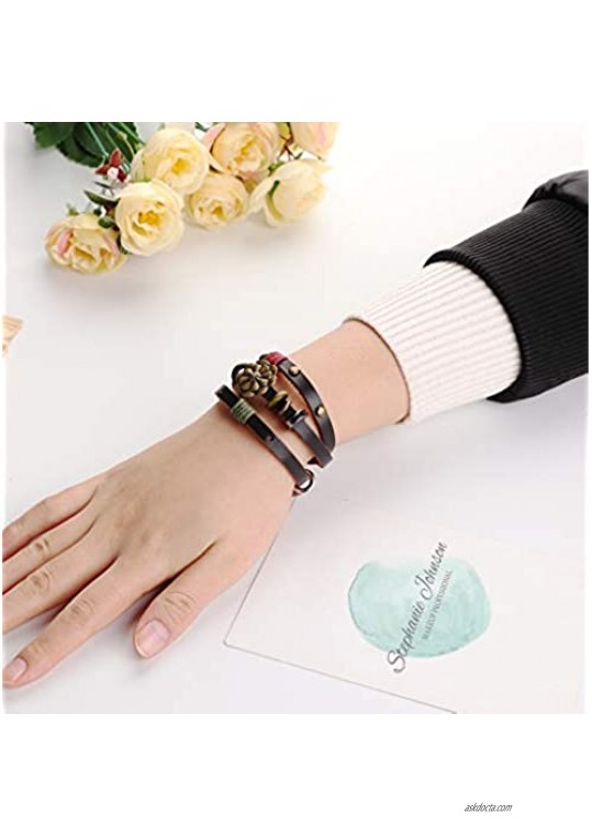 ORAZIO Leather Bracelets for Women Girls Flower Wrap Bracelets