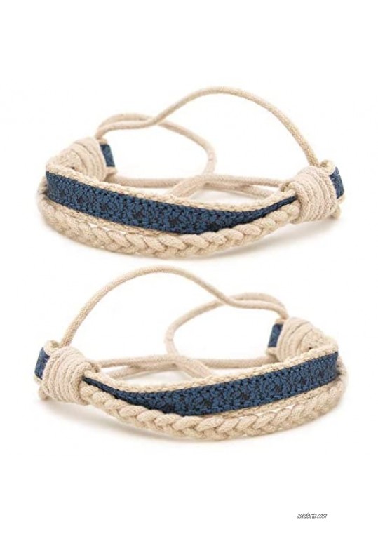 Pettsie Matching Friendship Bracelets 2 Pack Set Easy Adjustable 100% Cotton and Hemp