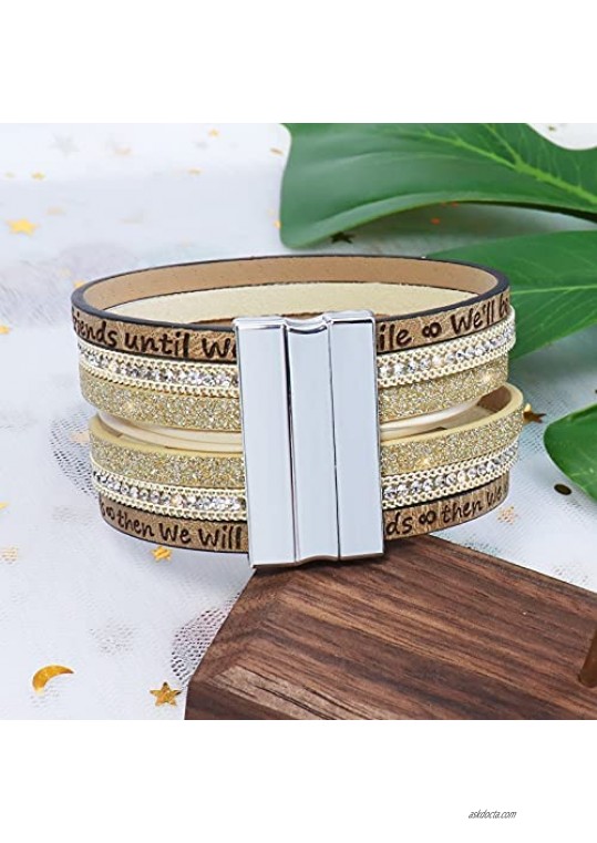 Shareky Magnetic Clasp Multilayer Bracelet Inspiring Lettering Wrap Leather Bracelet for Women Girls