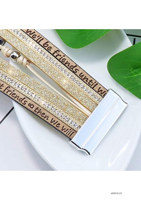 Shareky Magnetic Clasp Multilayer Bracelet Inspiring Lettering Wrap Leather Bracelet for Women Girls
