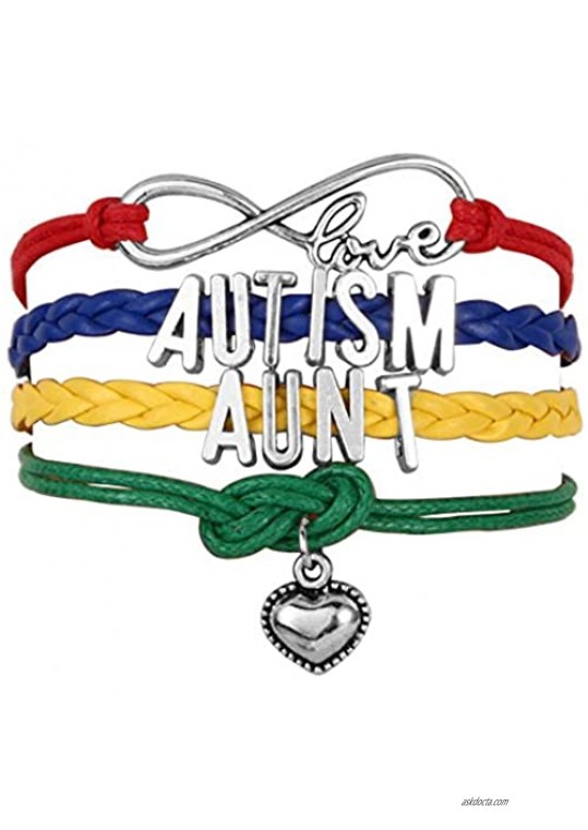ShinyJewelry Autism Awareness Infinity Heart Love Braided Rope Wrap Leather Bracelets