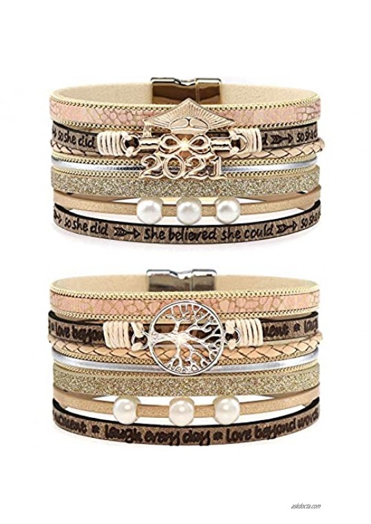 Suyi 2021 Graduation Gifts for Women Girls Leather Wrap Bracelet Tree of Life Bracelet Set
