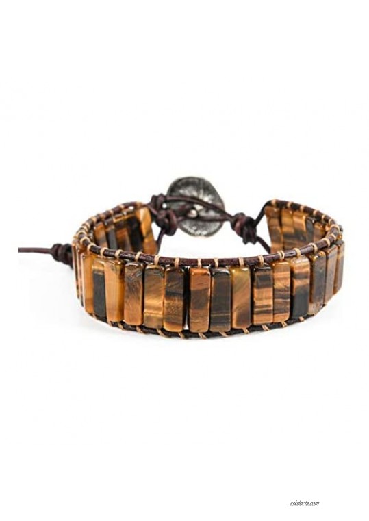 YGLINE Natural Tiger Eye Bracelet Leather Yoga Gemstones Healing Energy Men Women Wrap Bracelet