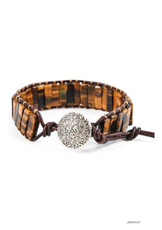 YGLINE Natural Tiger Eye Bracelet Leather Yoga Gemstones Healing Energy Men Women Wrap Bracelet