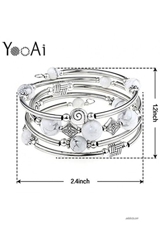 YooAi Wrap Bracelet Bohemian Beaded Bracelet Multicolor Turquoise Elastic Stackable Pendant Bracelet for Women