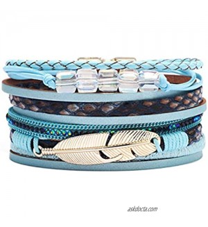 Ztuo Feather Wrap Bracelet Exquisite Handmade Braided Multilayer Leather Magnetic Buckle Bohemian Bangle