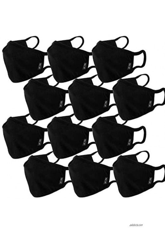12 Pack Cotton Face Mask Cloth Reusable Washable Multiple Layers Cover Shield Nose Wire EU0306 Black
