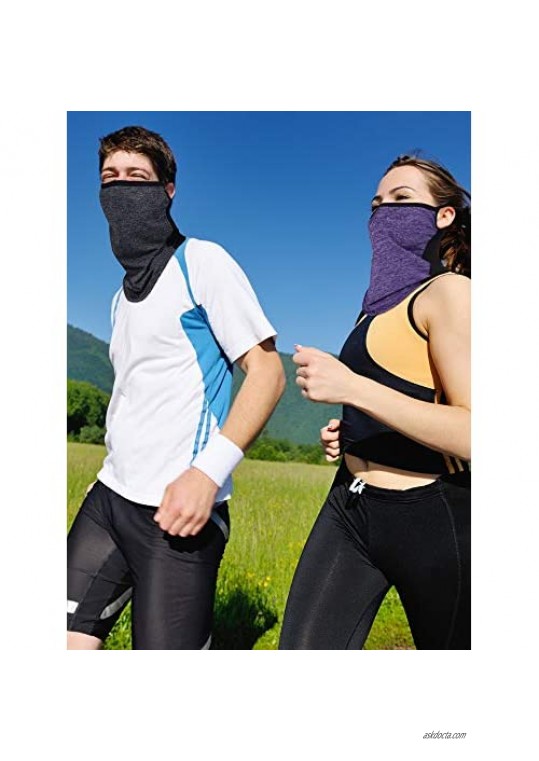 4 Pieces Neck Gaiter Face Covers with Ear Hangers Non-Slip Breathable Face Scarf UV Protection Balaclava Headwear (Purple and Black Grey and Black)