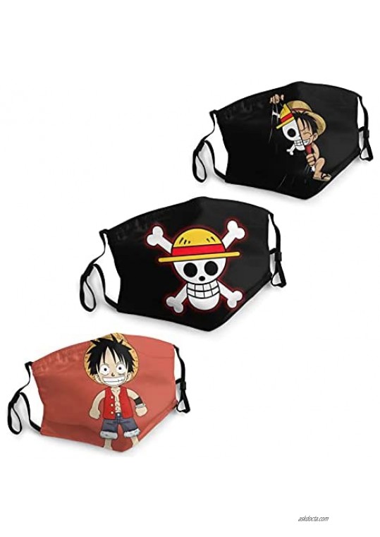 Adult One Piece Face Mask Anime 3 Pcs Adjustable Cloth Cute Mouth Cover Mask with 6 Filters Fashion Dust Masks Reusable