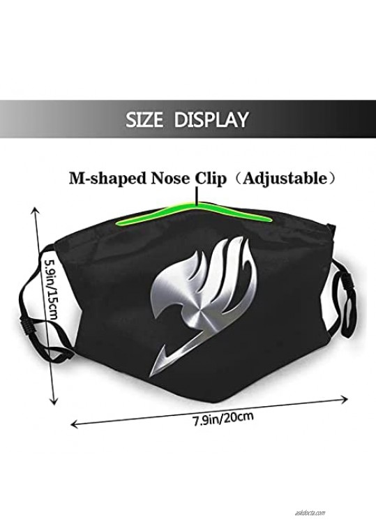 Anime Face Mask Bandanas Balaclava Comfortabl & Reusable with 2 Pcs Filters for Adult Black