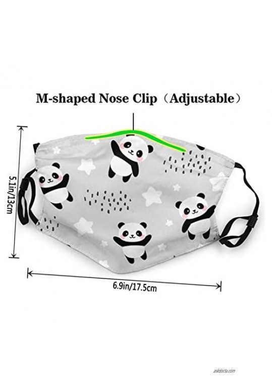 Cute Panda Child Mask - Grey Background Floated A Group of Pandas Personalized Washable Reusable for Kids Teens Adults Mask 3Pack 10 Filters