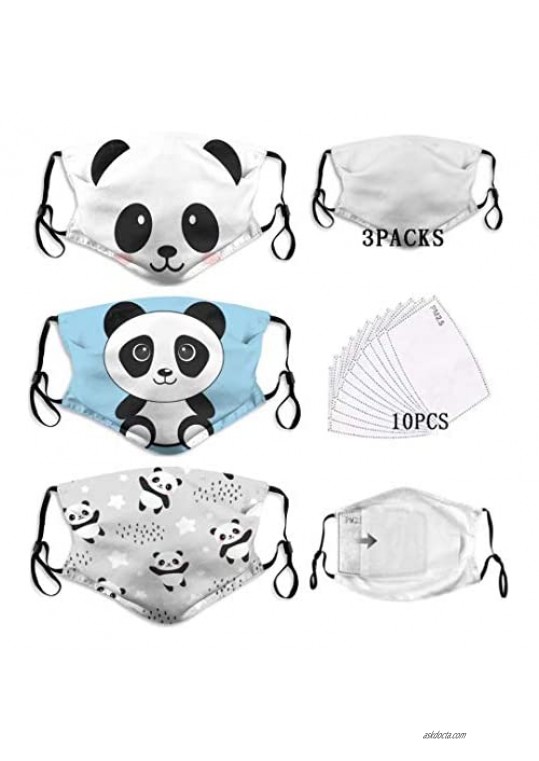 Cute Panda Child Mask - Grey Background Floated A Group of Pandas Personalized Washable Reusable for Kids Teens Adults Mask 3Pack 10 Filters