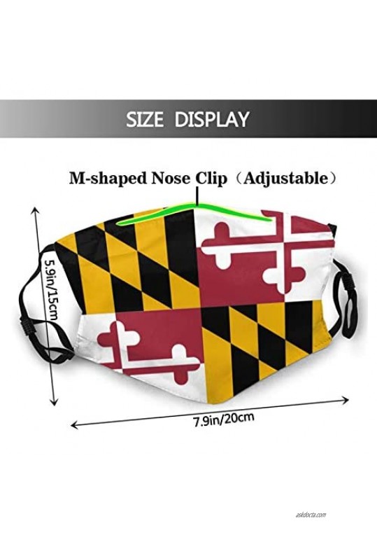 Maryland Flag-Face Mask with Filters Washable Reusable Scarf Balaclava for Women Men Adult Teens