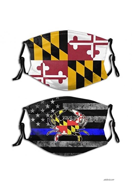 Maryland Flag-Face Mask with Filters  Washable Reusable Scarf Balaclava  for Women Men Adult Teens