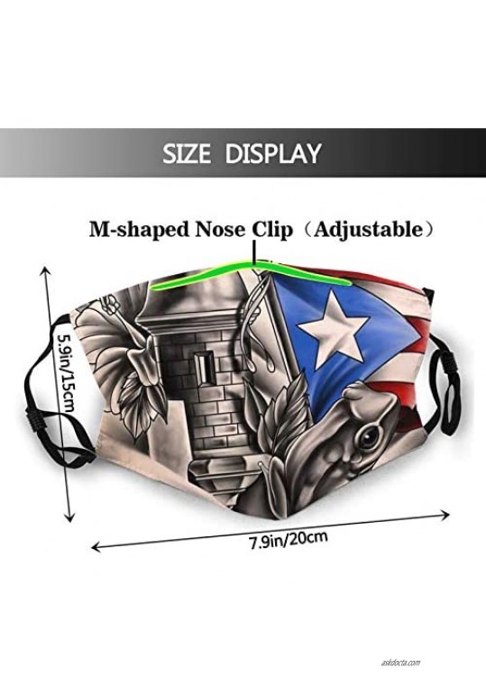 Prientomer Puerto Rico Flag Face Mask With 2 Filters For Men And Women Balaclava Bandana
