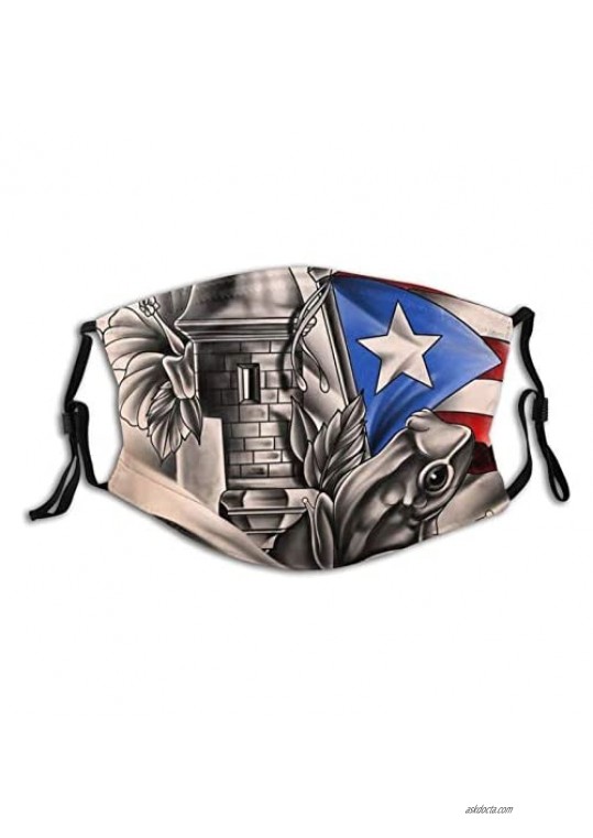 Prientomer Puerto Rico Flag Face Mask With 2 Filters For Men And Women Balaclava Bandana