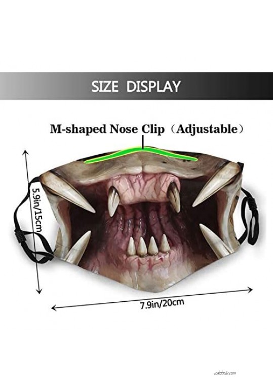 Scary Mouth Mask Face Mask Unisex Balaclava Mouth Cover with Filter Windproof Dustproof Adjustable Mask 2PCS