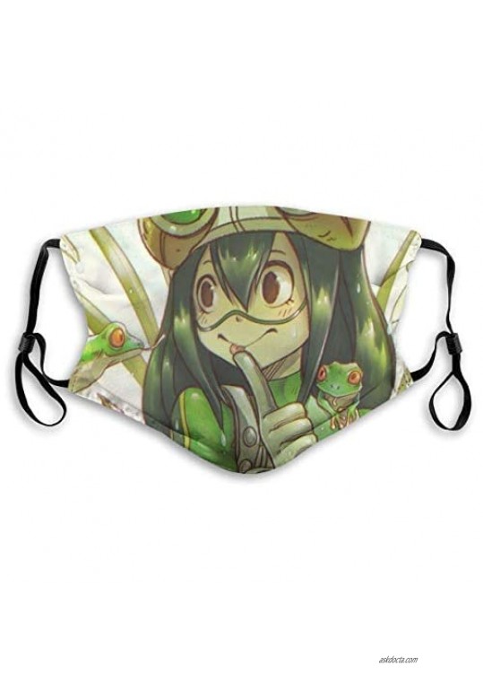 scocc My Hero Academia Froppy Tsuyu Asui Mouth Cover Washable Reusable Adjustable Face Cover with Carbon Filter