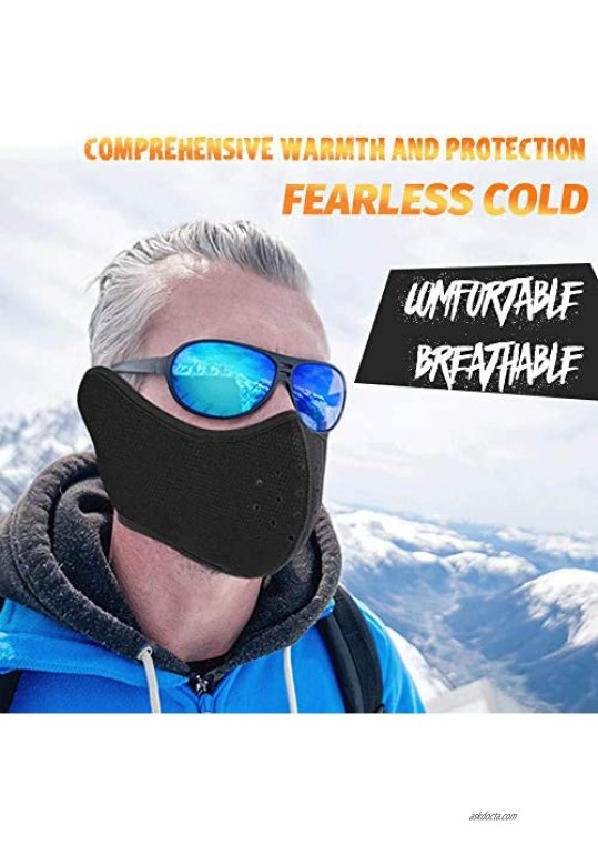 Sheehan Winter Men's and Women's Mask Women's Fleece Half Face Wind Mask with Warm Dust Mask with Earmuffs Adjustable Adult Motorcycle Cycling Skiing Snowboarding Hiking Outdoor Activities Black Large