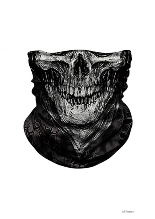 Skull Face Sun Mask Half Bandanas Neck Gaiter Headwear Headband for Fishing Hunting Yard Work