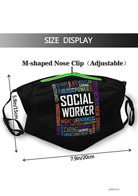 Social Worker 3PCS Face Mask with Adjustable Ear Loops & Nose Clip Cloth Reusable Face Protection with Filter Pocket Men Women Scarf Bandana