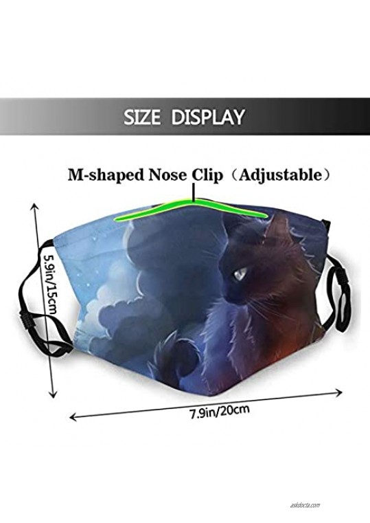 Warrior Cat Fashion Face Mask With Filter Pocket Washable Reusable Face Bandanas Balaclava With 2 Pcs Filters