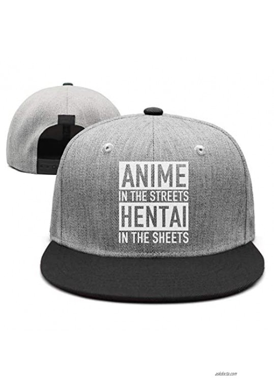 ZYNEW Anime in The Streets Hentai in The Sheets Unisex Classic Hip hop Flat Cap Fitted Snapback hat Sport Cap Black-59