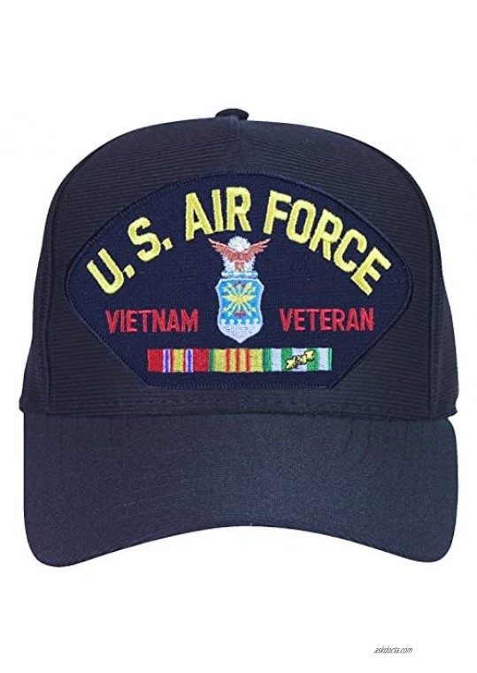Air Force Vietnam Veteran with Ribbons Baseball Cap. Navy Blue. Made in USA
