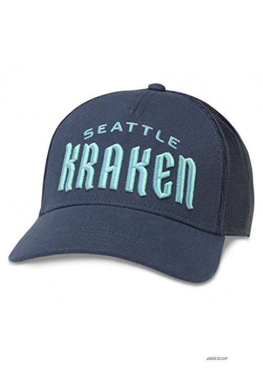 AMERICAN NEEDLE Seattle Kraken NHL Baseball Hat Structured Fit with Mesh Sides and Curved Brim Adjustable Snapback Trucker Dad Cap Valin Collection Navy (42962B-SEK-NAVY)