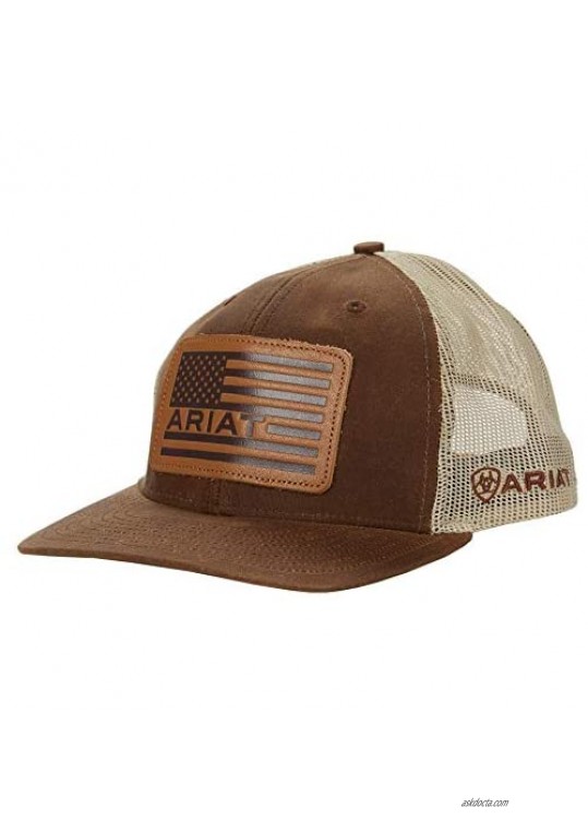 ARIAT Oilskin USA Flag Leather Patch Cap