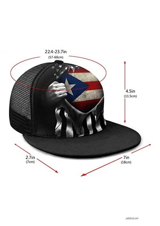 Baseball Cap Puerto Rico Flag Pull Apart 3D Printed Adjustable Baseball Caps Unisex Hip Hop Snapback Flatbrim Hats