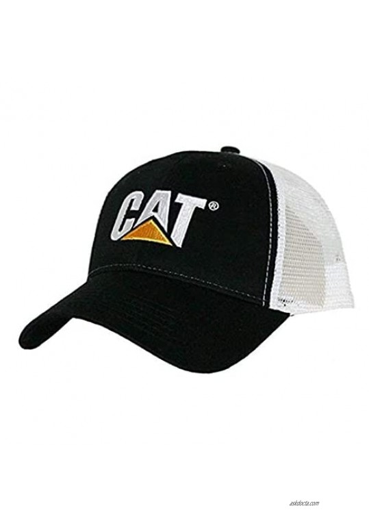 Caterpillar CAT Black & White Twill Mesh Snapback Cap/Hat