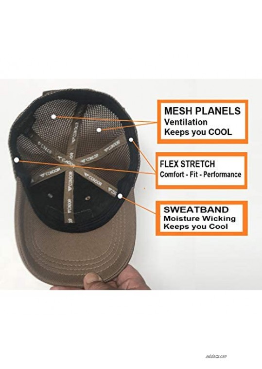 Condor Flex Mesh Cap (Brown) + PVC Flag & Warrior Patch Highly Breathable Fitted Tactical Operator Hat