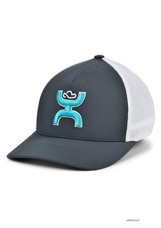 HOOEY Coach 5-Panel Flexfit Hat (Grey/White w/Turquoise/White Logo)