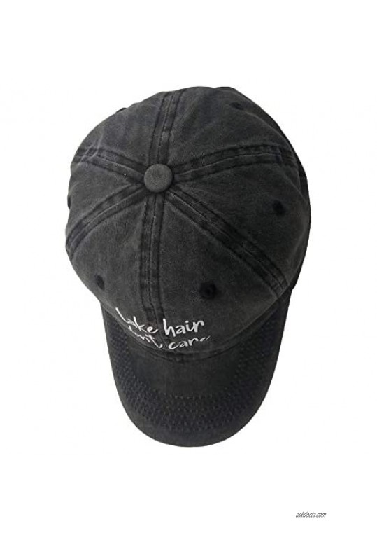 OASCUVER Lake Hair Don't Care Hat Distressed Cotton Adjustable Lake Life Baseball Cap for Men Women