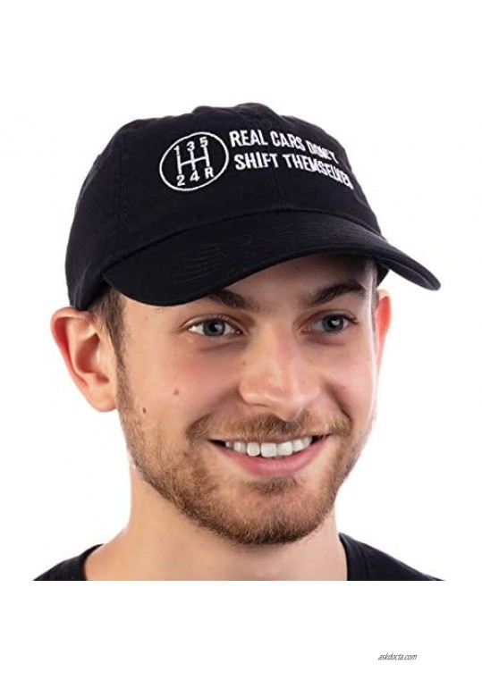 Real Cars Don't Shift Themselves | Funny Auto Racing Mechanic Manual Baseball Cap Dad Hat Black