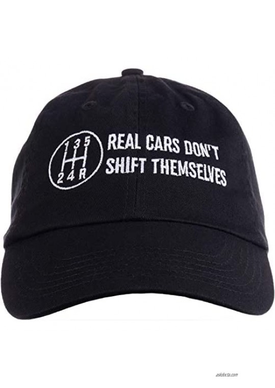 Real Cars Don't Shift Themselves | Funny Auto Racing Mechanic Manual Baseball Cap Dad Hat Black