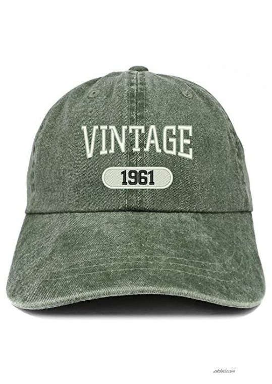 Trendy Apparel Shop Vintage 1961 Embroidered 60th Birthday Soft Crown Washed Cotton Cap